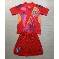 Camisa de Futebol Itália Goleiro Equipamento Secundário Infantil Europeu 2024 Manga Curta (+ Calças curtas)